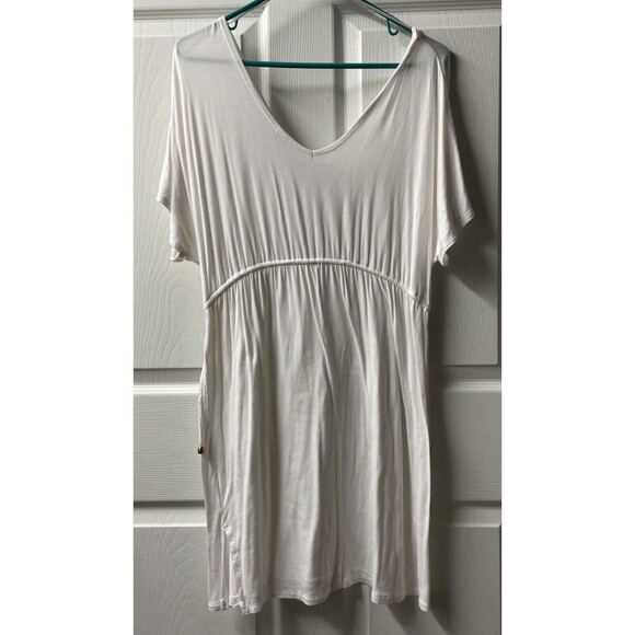 Merona Beach Coverup Womens Size Medium White Rayon Short Sleeved Knee Length - Picture 3 of 7